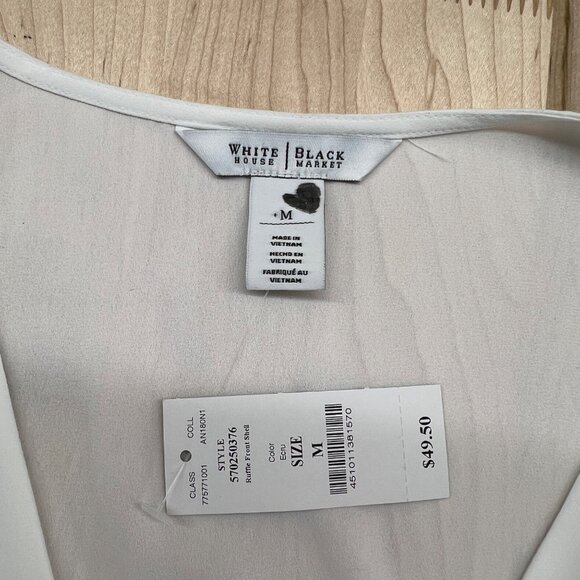 WHBM Ruffle Front Sleeveless Shell Blouse White Size Medium NWT - Picture 11 of 13